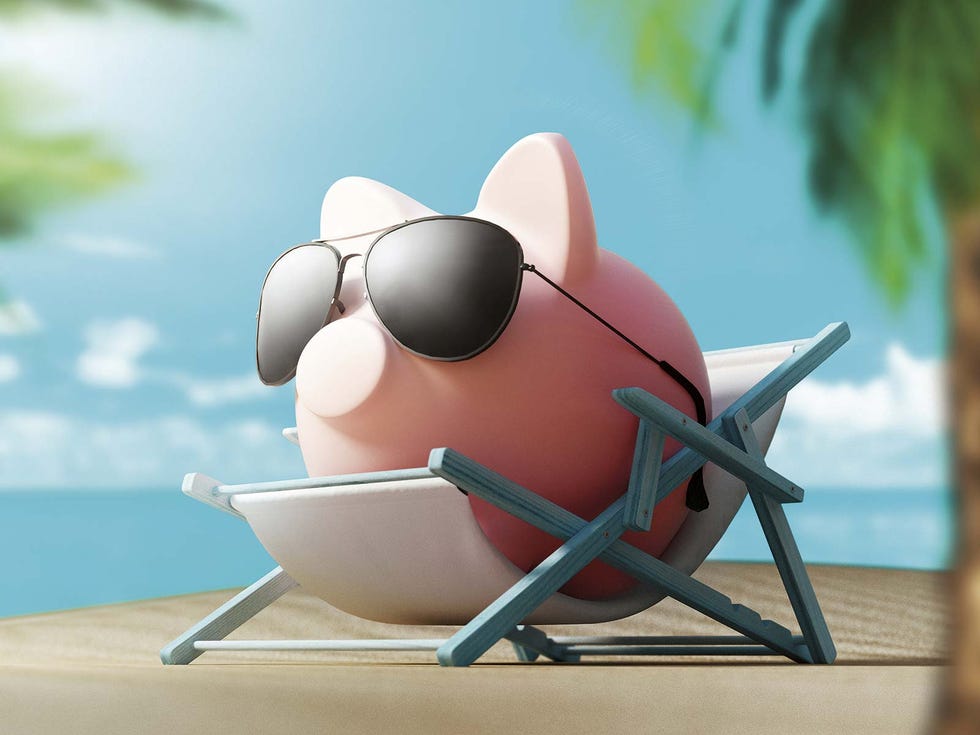 Hucha cerdito en una hamaca