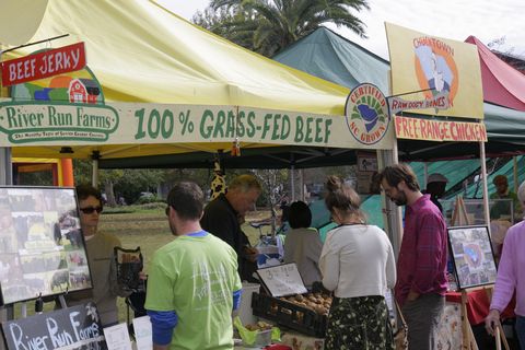 Certified SC grown meat stalls at the Farmers Market on Marion Square.