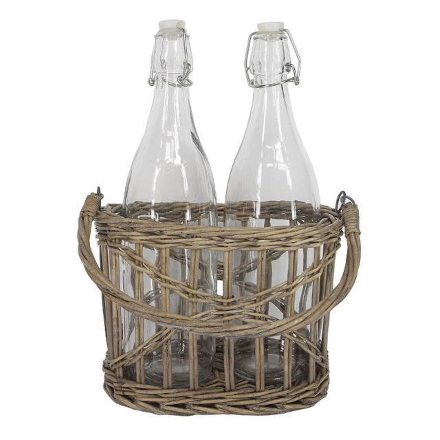 cesta de fibra con asa para botellas