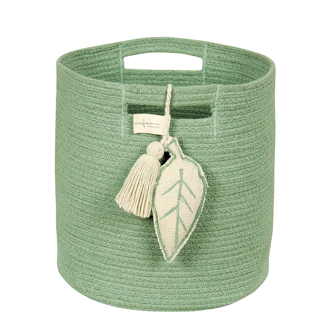 cesta 100 de algodón trenzado, modelo leaf green