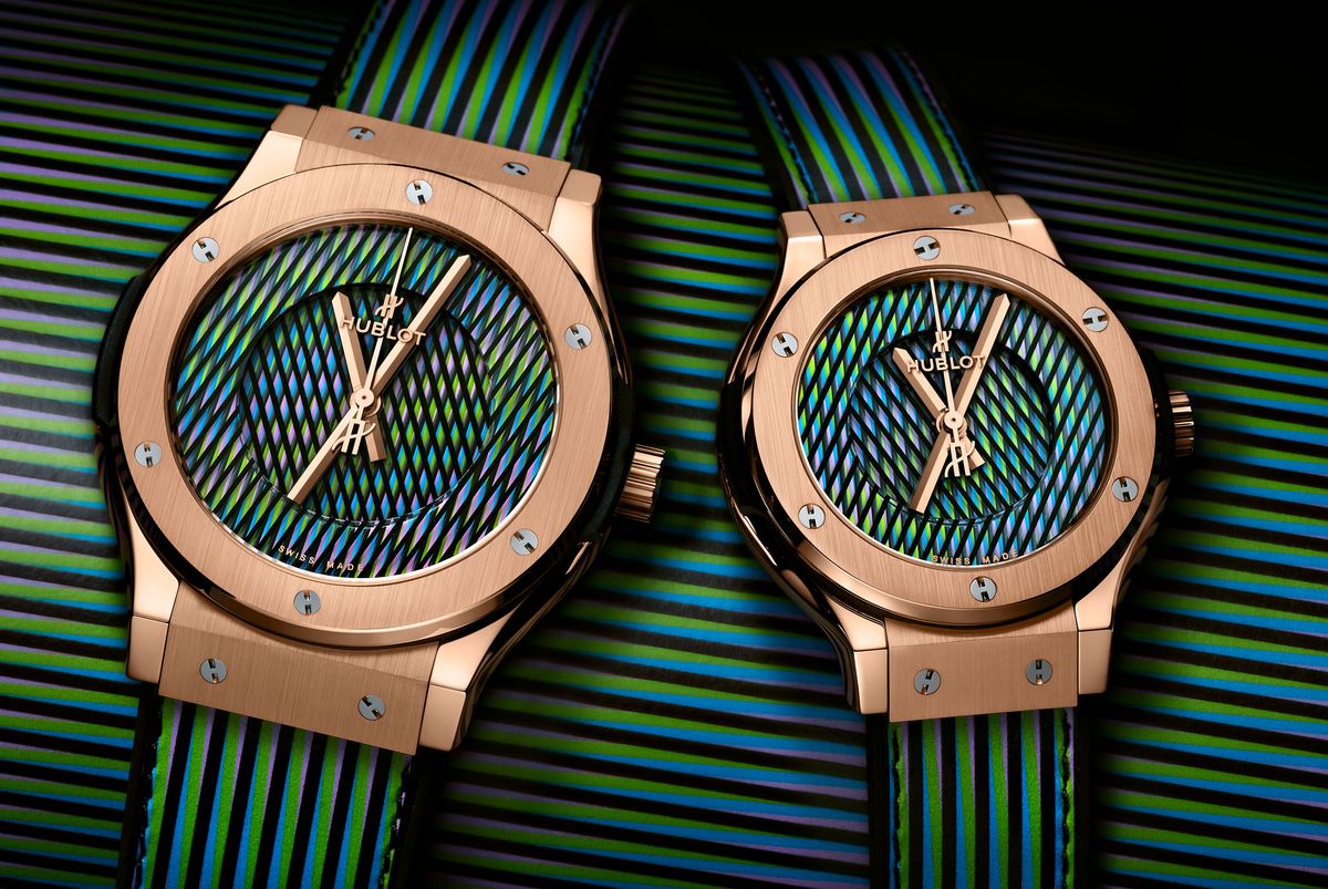 A watch designed by the late artist Carlos Cruz-Diez for the Swiss watchmaker Hublot.
