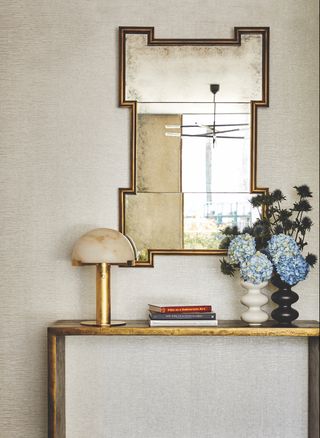 alice tully hall vip lounge vignette of console table and mirror