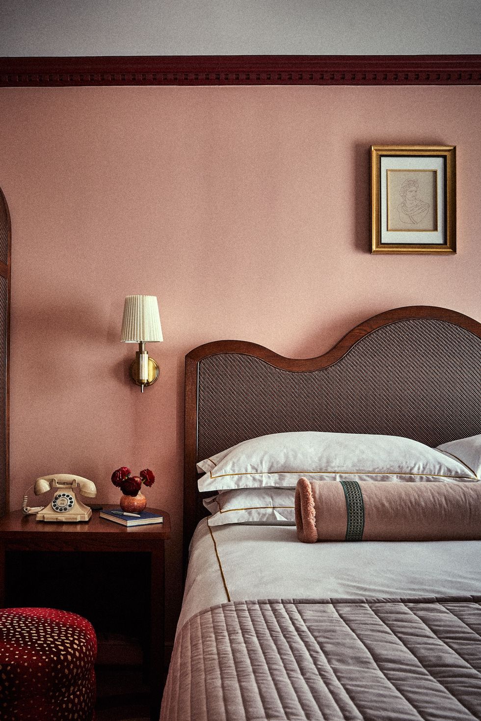 bedroom with pink walls