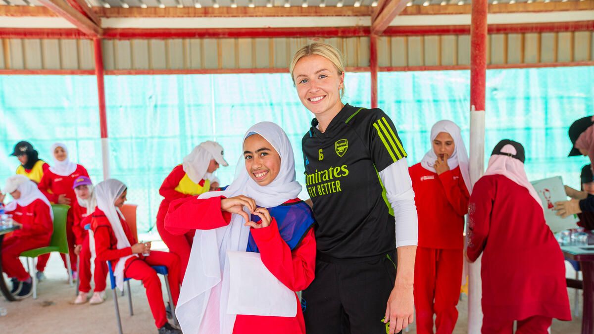 preview for Leah Williamson visits Syrian refugee camp in Za’atari, Jordan