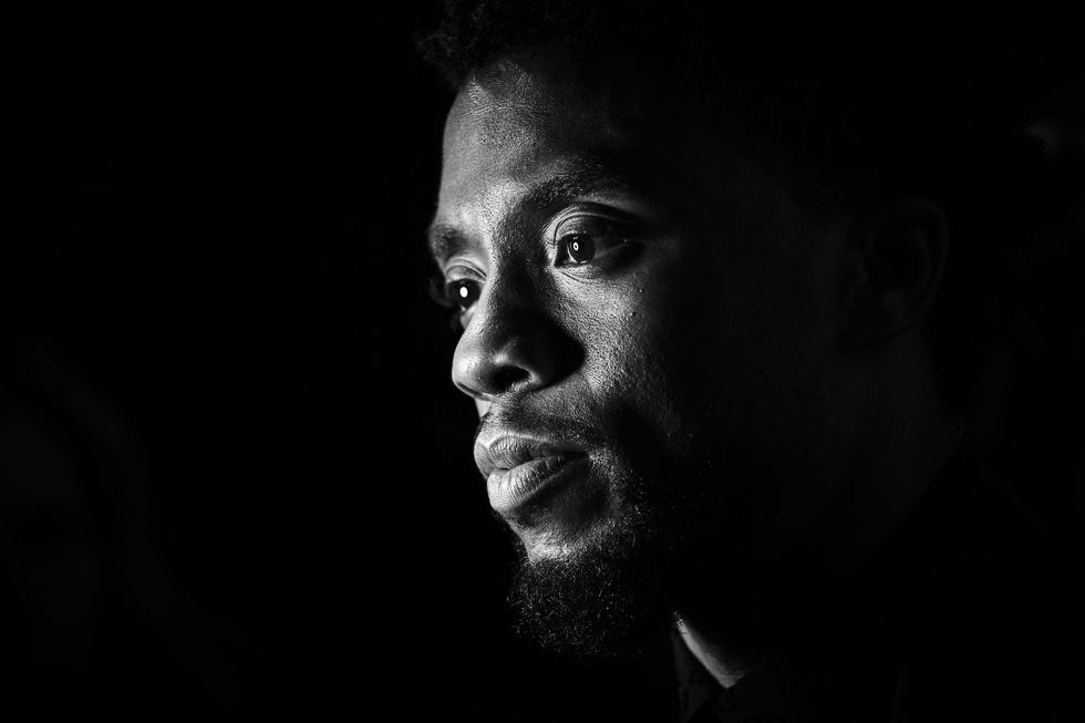 london, england february 08 editors note this image has been converted to black and white chadwick boseman attends the european premiere of marvel studios black panther at the eventim apollo, hammersmith on february 8, 2018 in london, england photo by gareth cattermolegetty images for disney