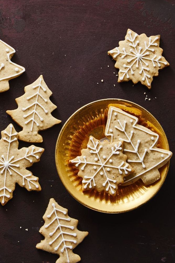 chai tree and snowflake cookies