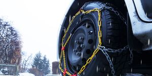 chains on tire in snow