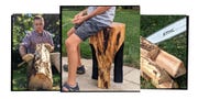 using a chainsaw to create a stool from a log
