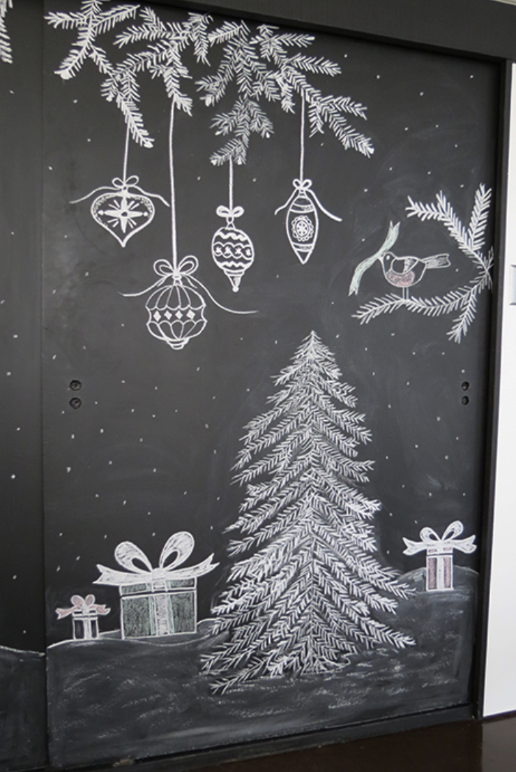 christmas tree on blackboard