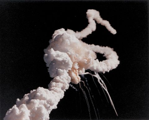the challenger space shuttle breaks up after takeoff