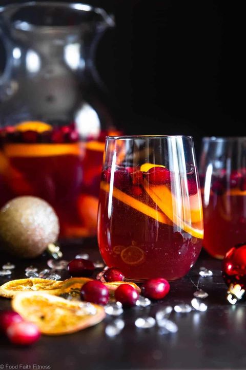 sparkling holiday sangria with cranberries and orange slices
