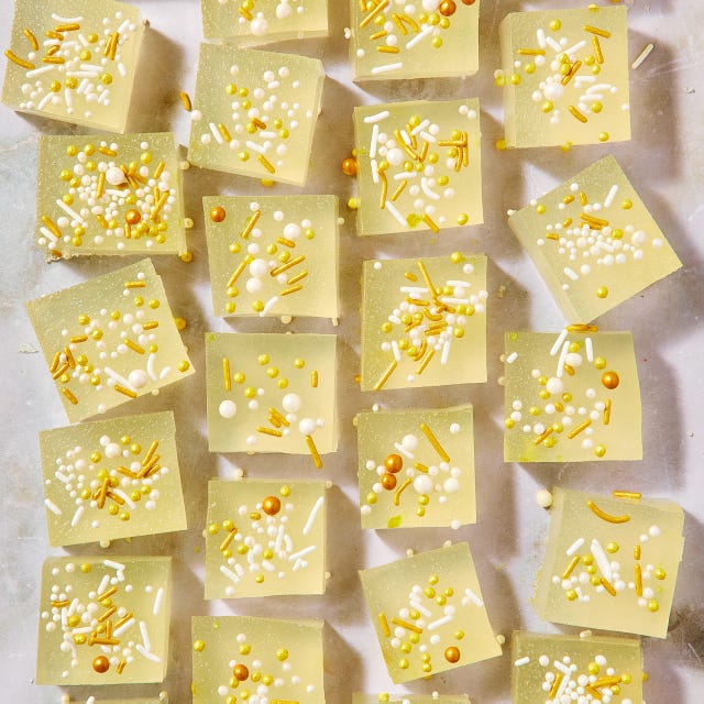 Champagne Jell-O Shots champagne jello shots decorated with sprinkles