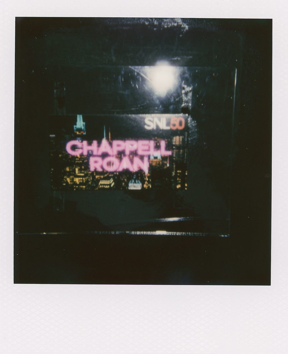 snl 50 promotional badge featuring the name chappell roan