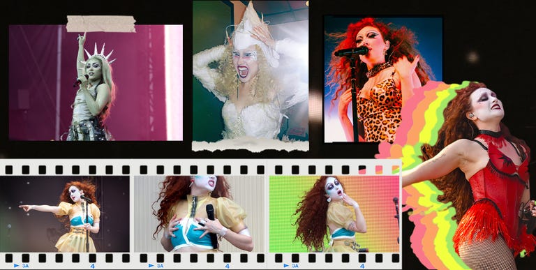 a collage of chappell roan's tour looks