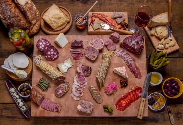 charcuterie on cutting board
