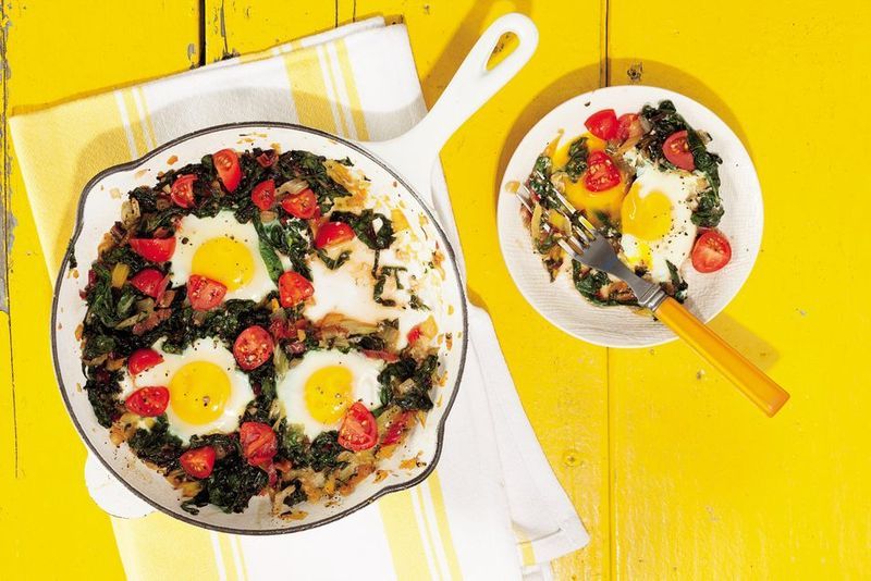 30 Best Whole30 Breakfast Recipes That Are Filling And Delicious   Chard Breakfast Skillet With Egg Onion And Tomato 1467830882 