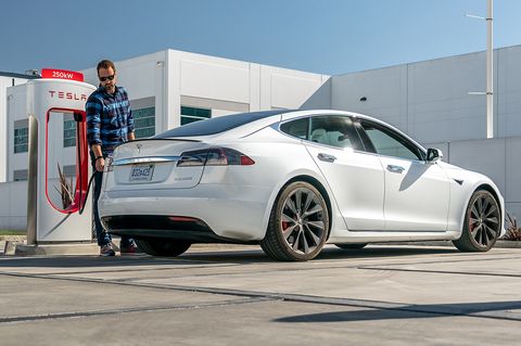Tesla model s is charged with supercharger v3
