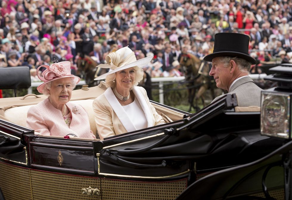 ascot, england   june 18  queen elizabeth ii with prince charles, prince of wales and camilla, duchess of cornwall attend day 1 of royal ascot at ascot racecourse on june 18, 2013 in ascot, england  photo by mark cuthbertuk press via getty images