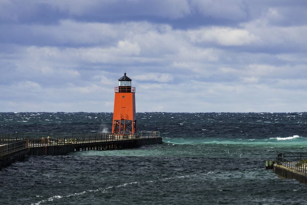 a lighthouse on a pier