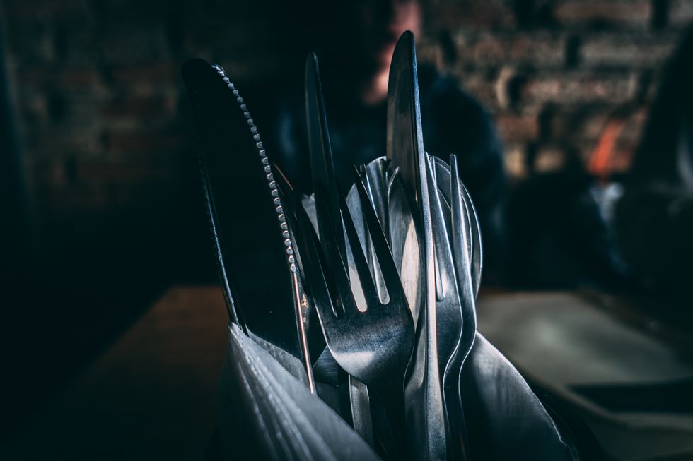 Blue, Water, Automotive design, Cutlery, Fork, Photography, Glass, Metal, Tableware, Art, 