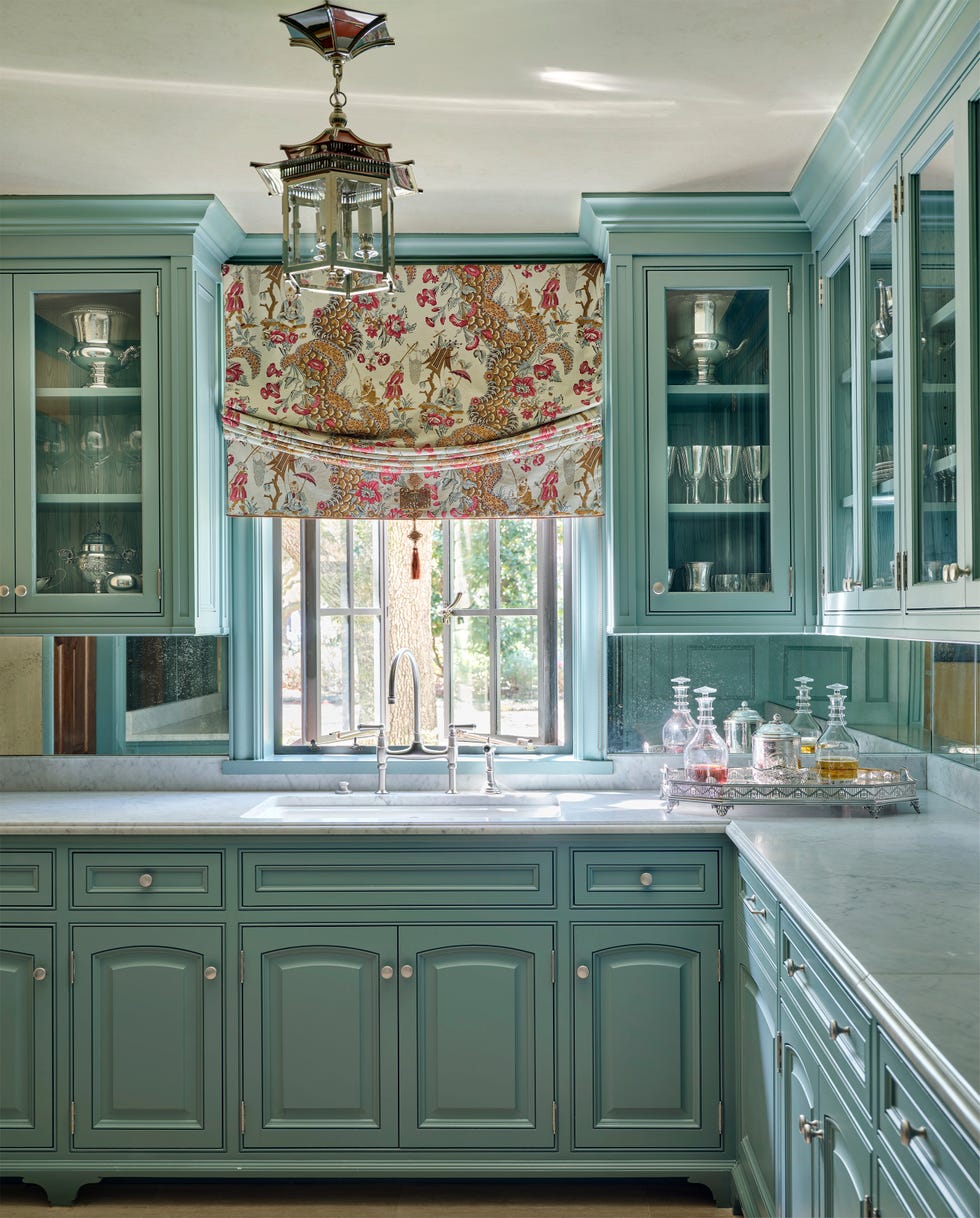 Green Painted Glazed Wall Cabinet - Ca 1920