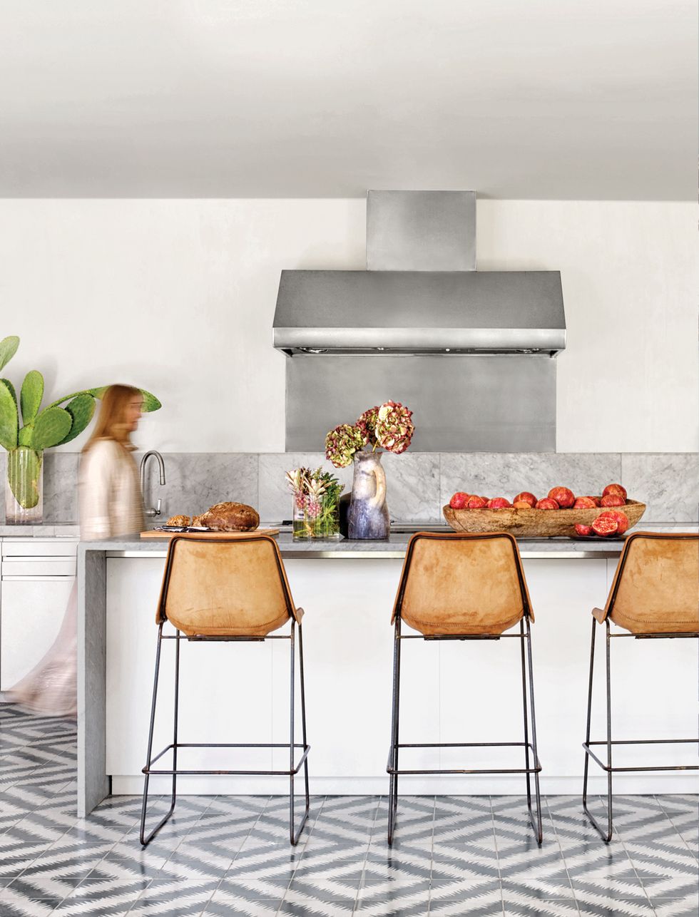 White kitchen with high stools
