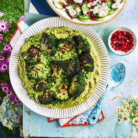charred broccoli with coriander lime hummus