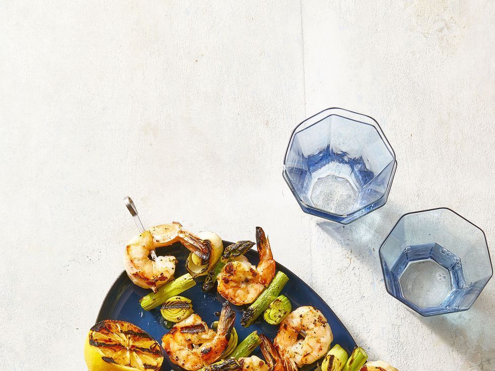 Skewered Shrimp with Leeks and Yellow Squash – Stacey Hawkins