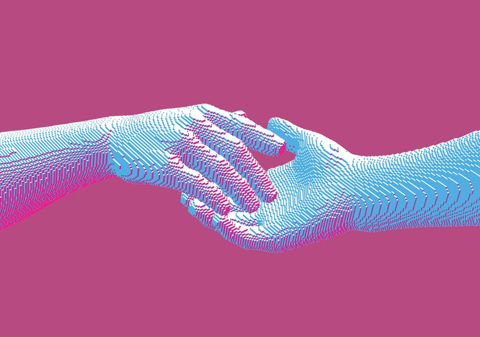handshake represented in a digital style with contrasting colors