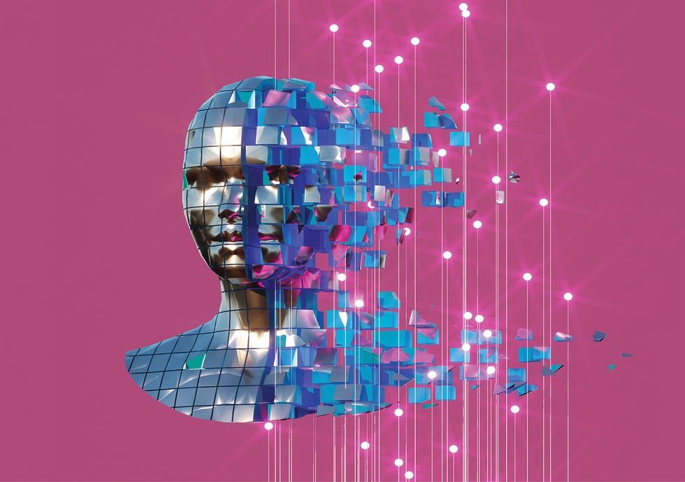 ai robot head on pink background