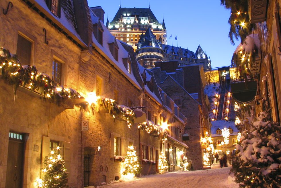 chateau frontenac at night in winter, quebec city