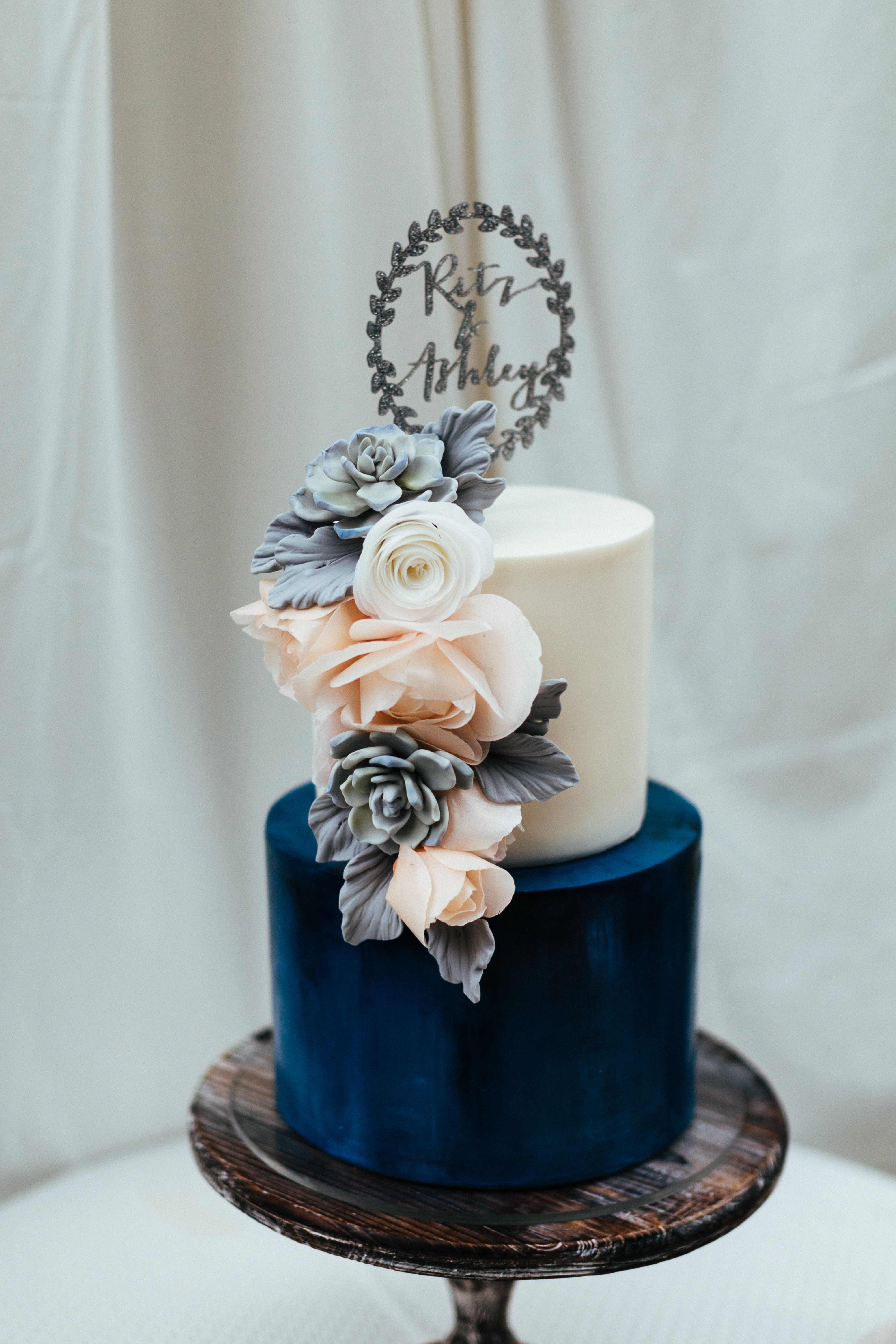 black and white and blue wedding cakes