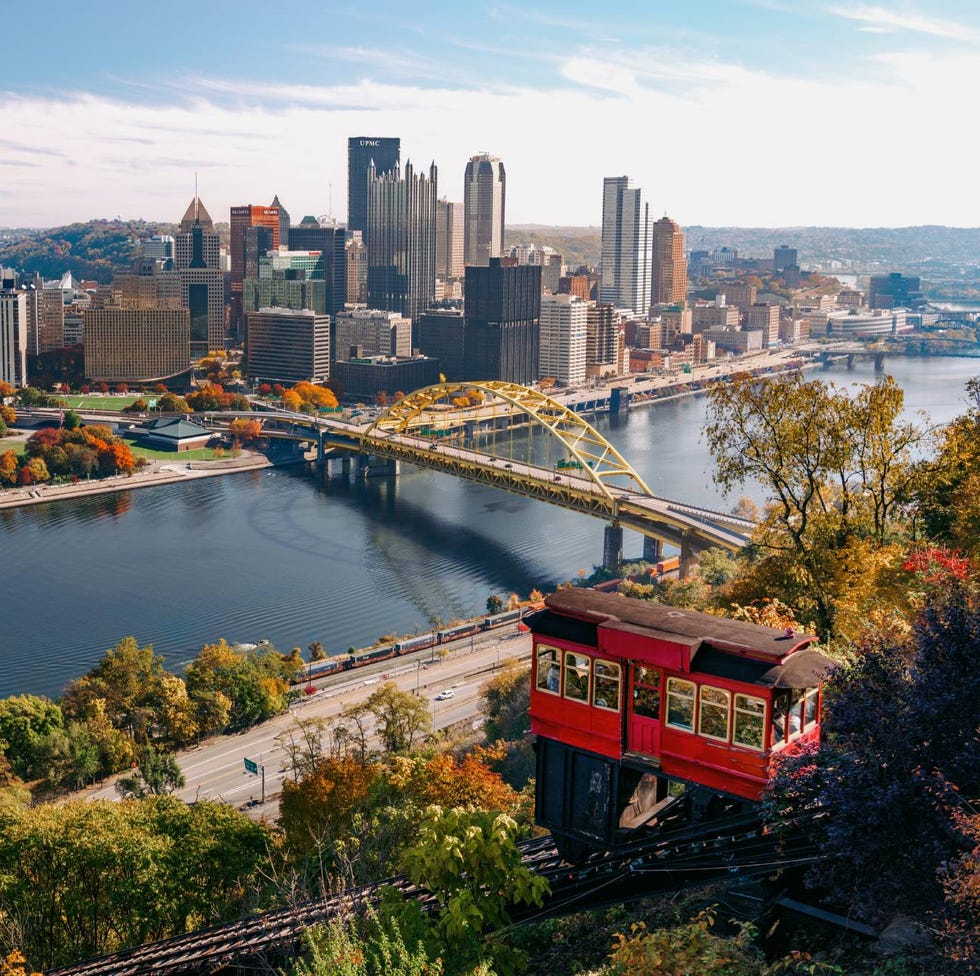 an aerial shot of pittsburgh, a good housekeeping pick for best cheap places to travel