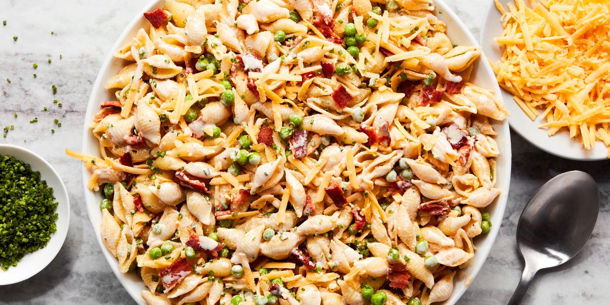 preview for This Cheddar, Bacon & Pea Pasta Salad Wouldn't Be Complete Without Its Simple Creamy Dressing