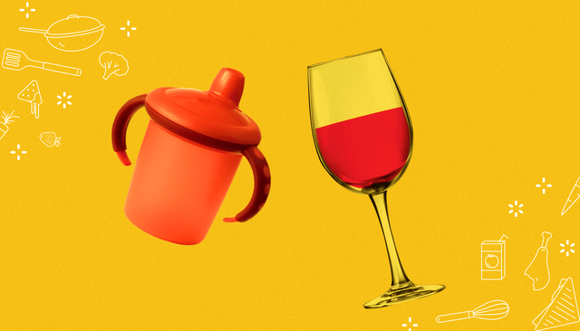 sippy cup and wine cheers gif
