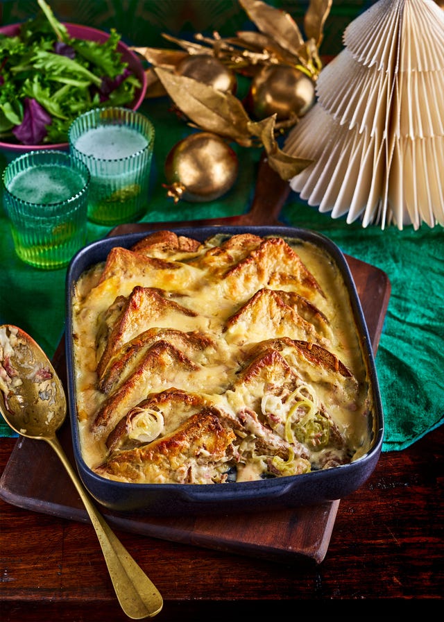 cheese and leek bread and butter pudding