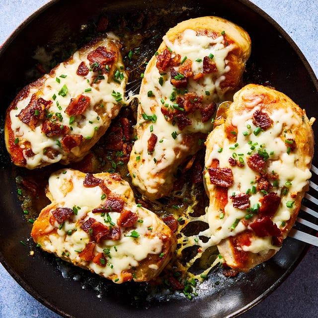 Cheesy Bacon Ranch Chicken chicken breasts covered in bacon pieces and melted cheese