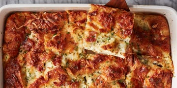 cheesy croissant casserole with bacon and chives