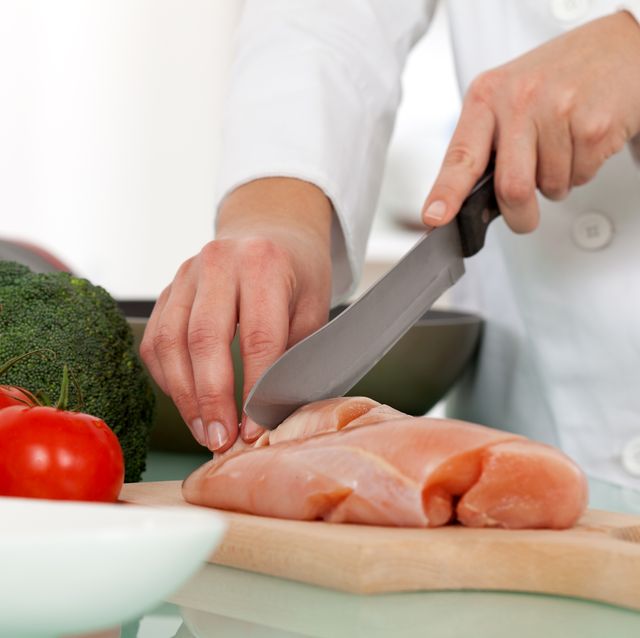 chef cutting chicken breast