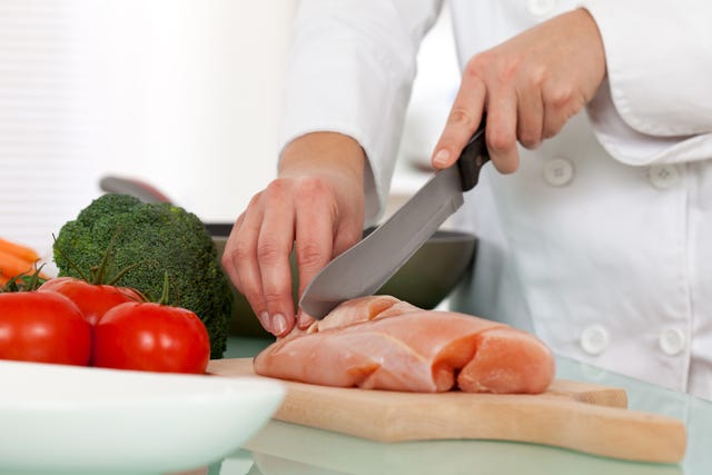 chef cutting chicken breast