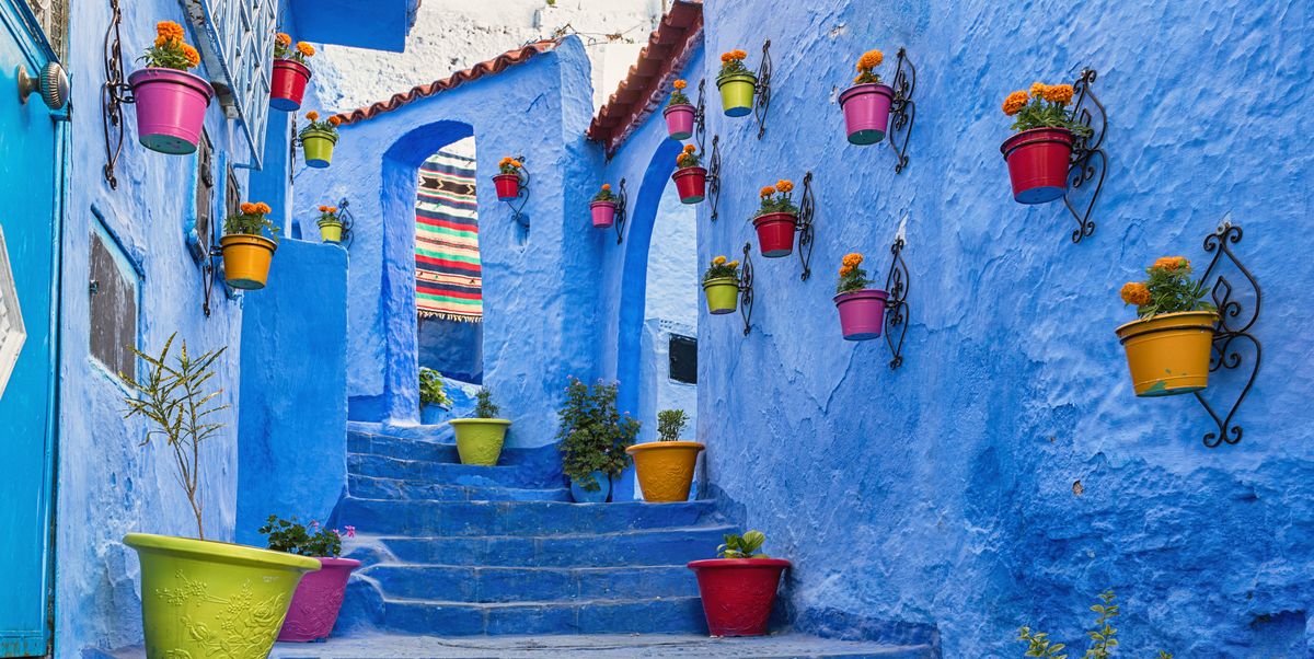 blue coloured medina in chefchaouen, morocco