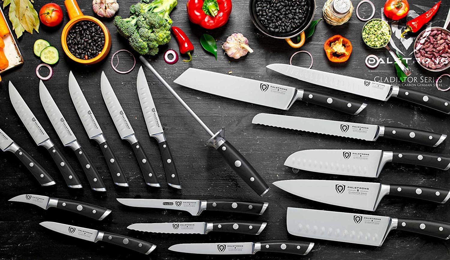 DALSTRONG Knife Set Block - 8 Piece - Gladiator Series - German High Carbon  Steel Kitchen Set - Premium Food-Grade Black ABS Polymer Handles - Premium