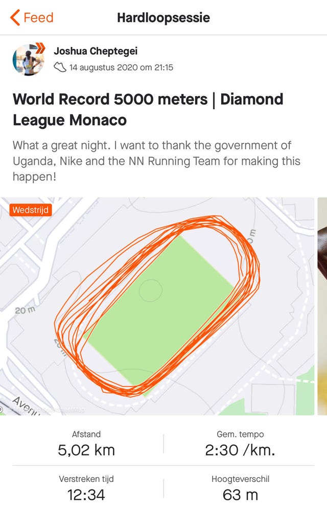 strava wereldrecord joshua cheptegei