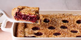 cherry pie bars in a casserole dish