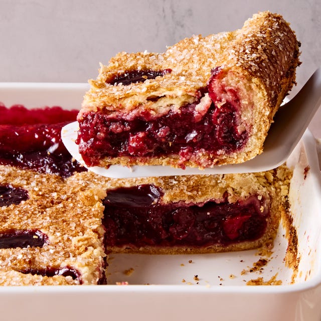 cherry pie bars in a casserole dish