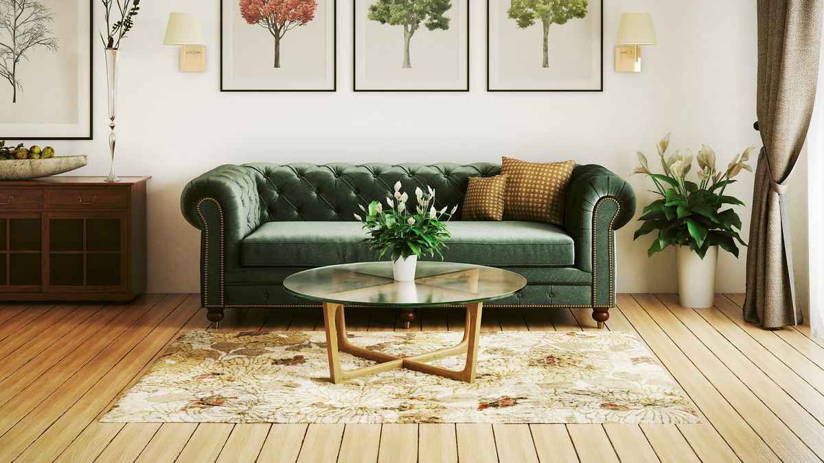 green chesterfield sofa in comfortable living room