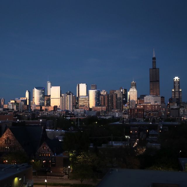 chicago, illinois   may 20 the willis tower rises above the downtown skyline as a blackened mass after flooding caused by recent heavy rains knocked out power to the building monday on may 20, 2020 in chicago, illinois the willis tower, constructed as the sears tower, was once the world's tallest building  photo by scott olsongetty images