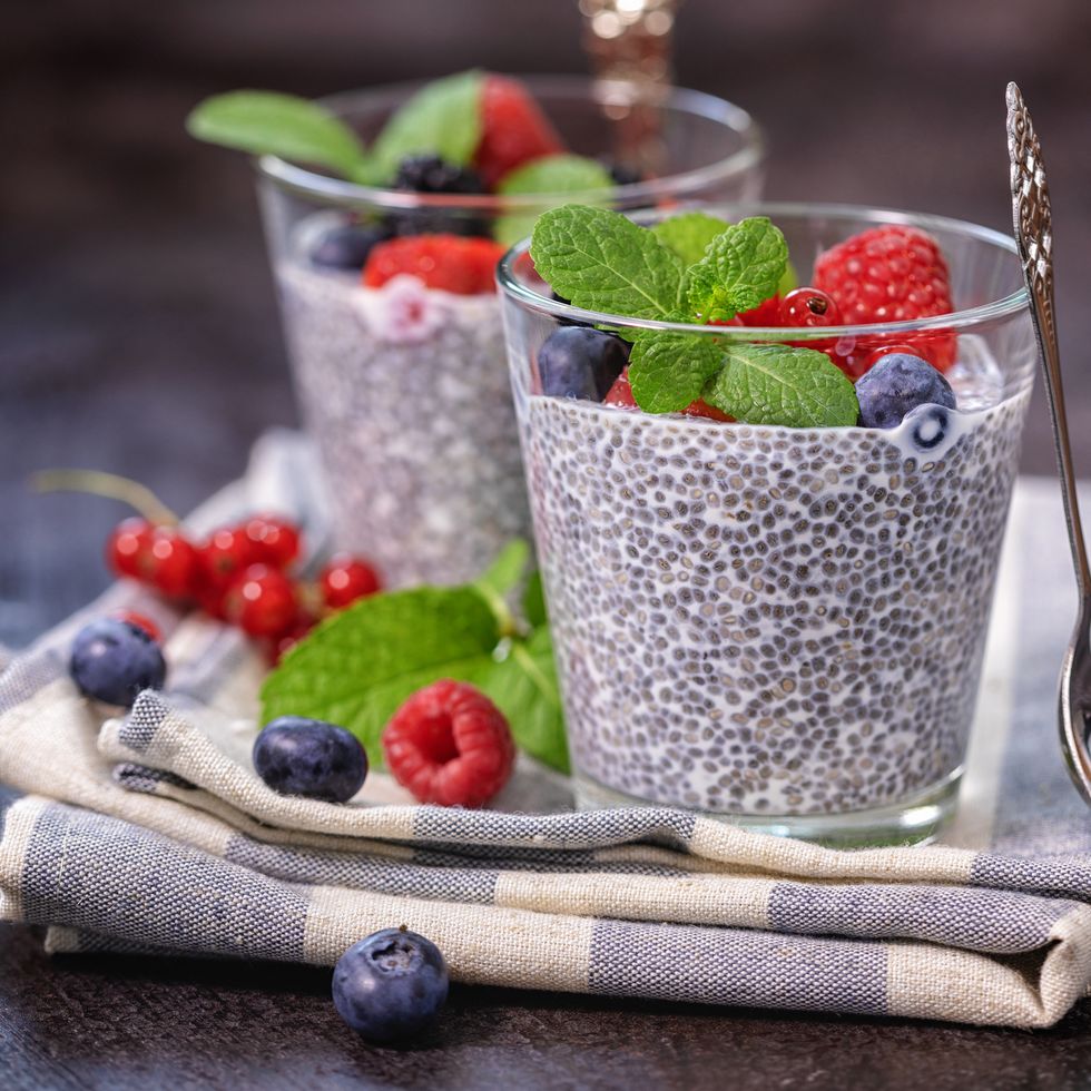 chia seed pudding with fresh berries for the breakfast