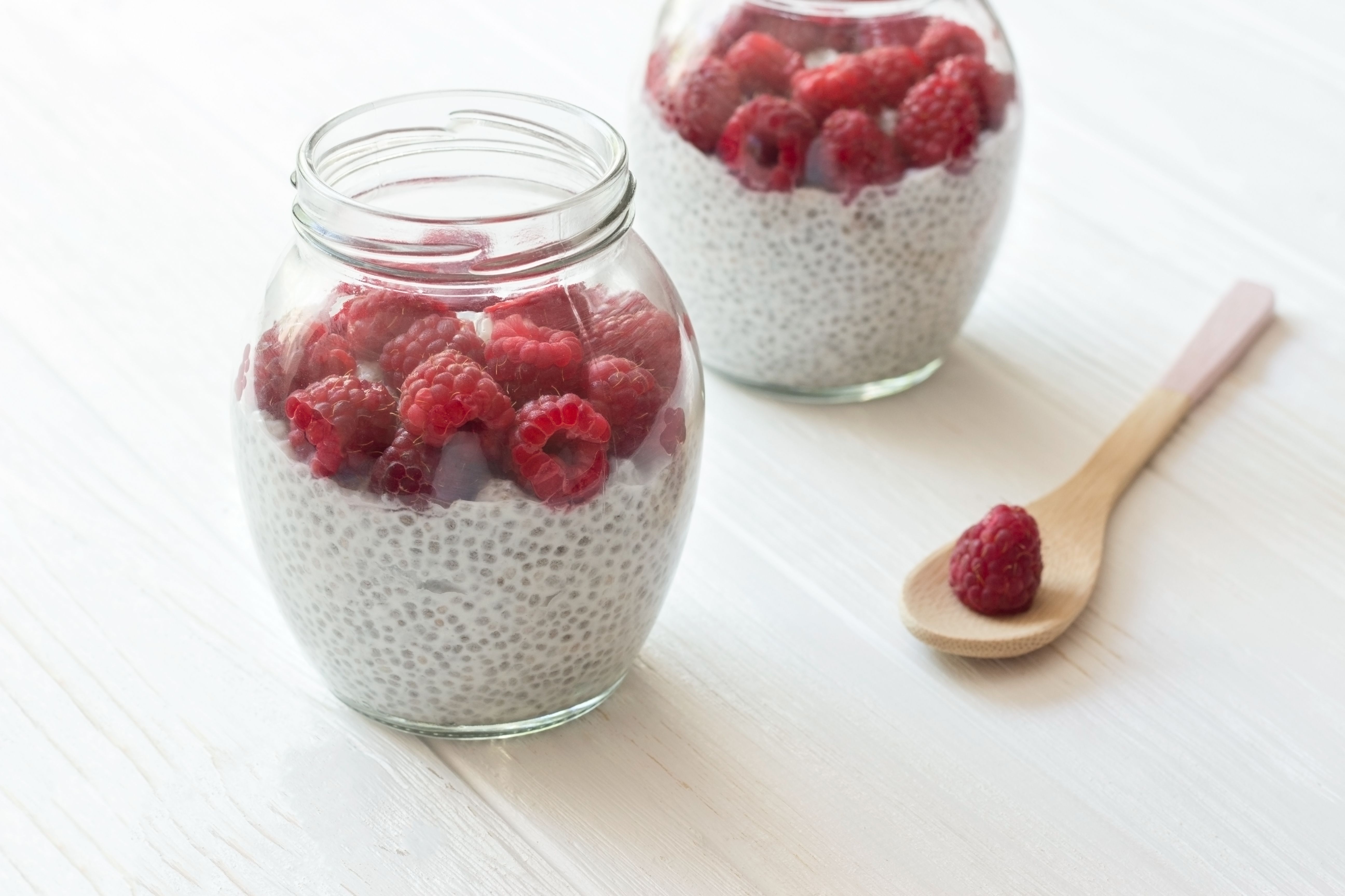 Chia seeds pudding with coconut milk and berries