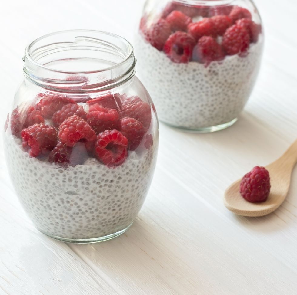 Chia seeds pudding with coconut milk and berries